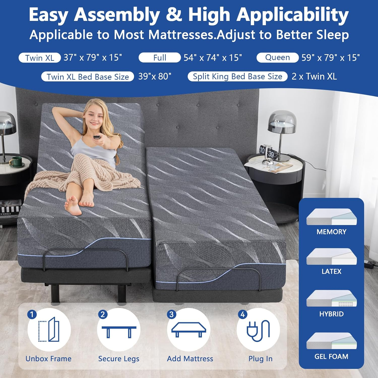 Twin XL Adjustable Bed Frame w - Smart Home Xl 리뷰 및 가격